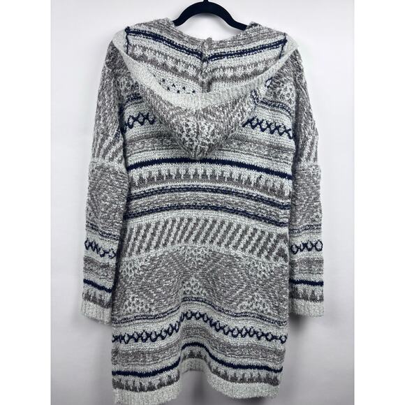 Lucky Brand Gray Blue Silver Hooded Knit Cardigan Sweater Coat Small - Picture 6 of 11
